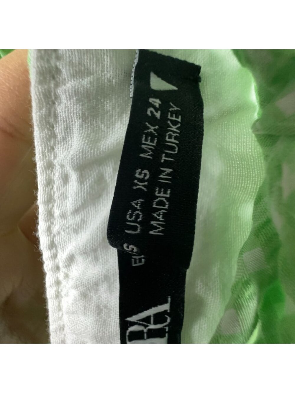 Zara Gingham Dress Size XS Mint Green Puff Sleeve Mini 100% Cotton Side Zipper - Picture 9 of 13